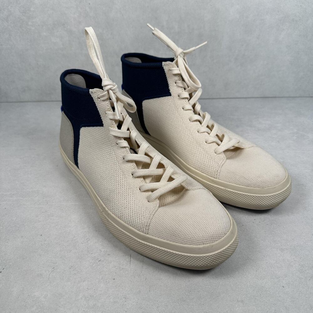 Rothys Shoes Mens Size 11 Beige Navy Knit Hudson High Top Lace Up Sneakers